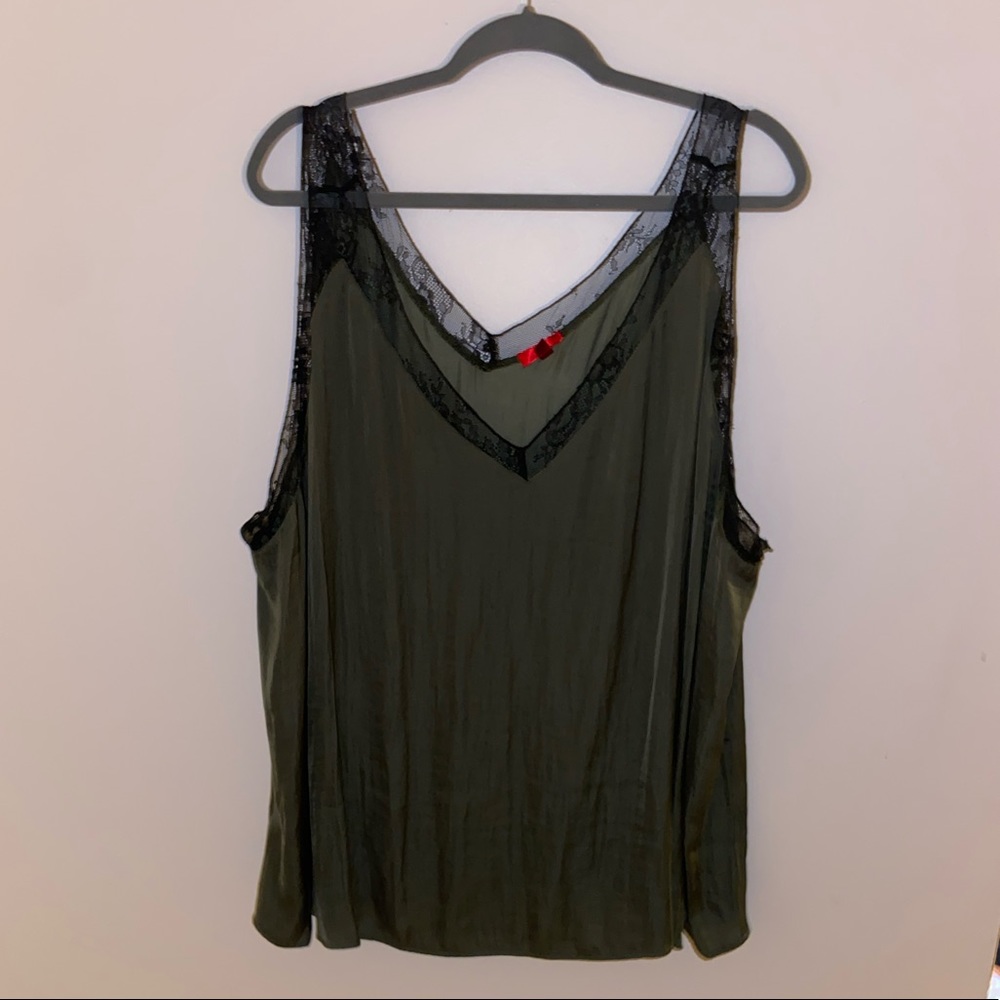 Olive Green & Black Lace Tank Top
